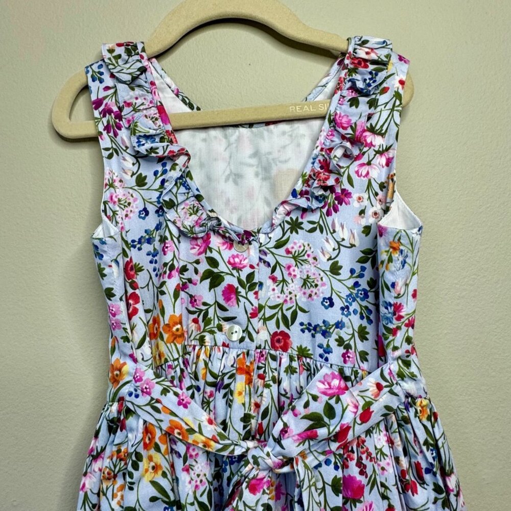 OSCAR DE LA RENTA Floral Dress Girls 8 Cotton Ruffle Neck Spring Summer Flowers - Picture 4 of 8